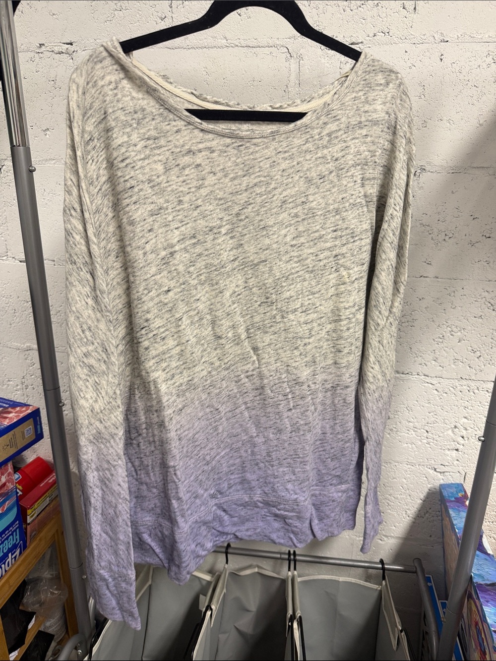 Women's Light Gray to Lavender Ombre Long-Sleeve Top DKNY Lounge Top Size Large
